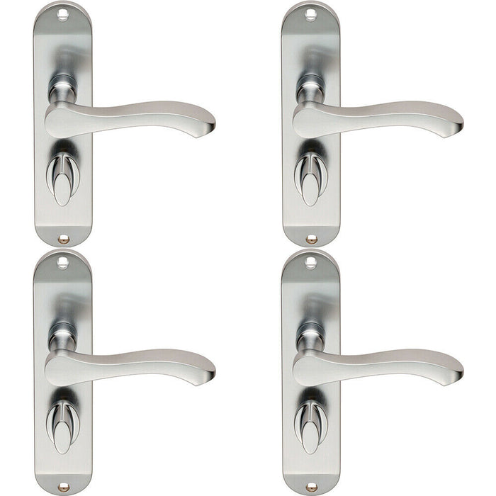 4x PAIR Scroll Lever Door Handle on Bathroom Backplate 180 x 40mm Satin Chrome Loops