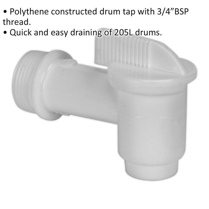 3/4" BSP Drum Tap - Polythene Construction - Quick & Easy Draining Dispenser Loops