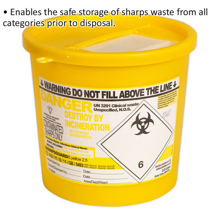 2.5L Sharps Bin - Clinical Waste Disposal Storage - Suitable for Medical Sharps Loops