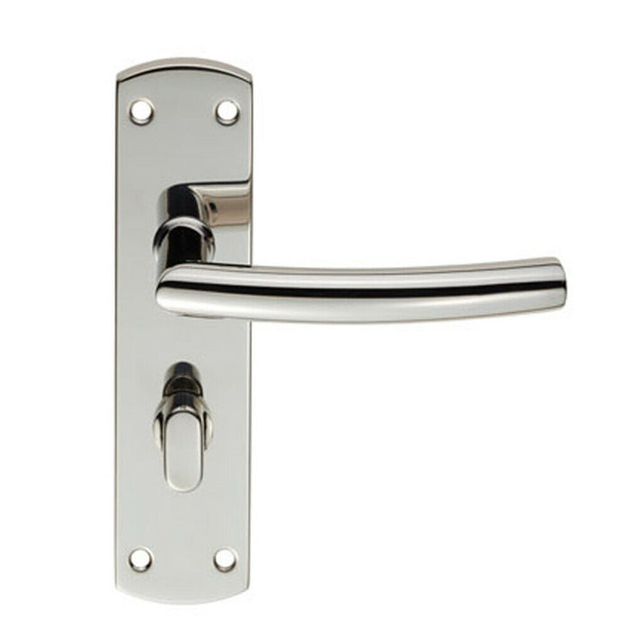 Arched Lever on Bathroom Backplate Door Handle Thumbturn Lock Bright Steel Loops
