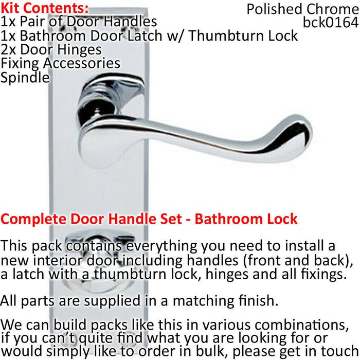 Door Handle & Bathroom Lock Pack Chrome Victorian Scroll Thumb Turn Backplate Loops