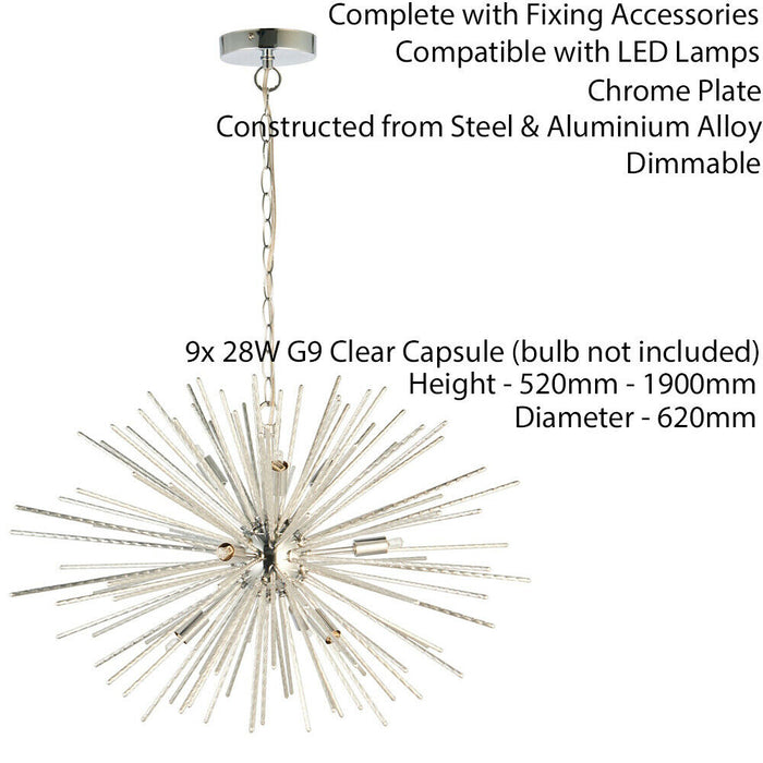 Multi Light Ceiling Pendant 9 Bulb Chrome Feature Chandelier Vintage Metal Lamp Loops