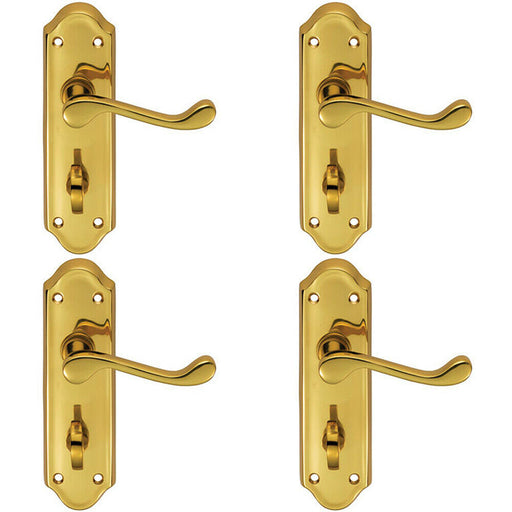 4x PAIR Victorian Upturned Lever on Bathroom Backplate 168 x 47mm Polished Brass Loops