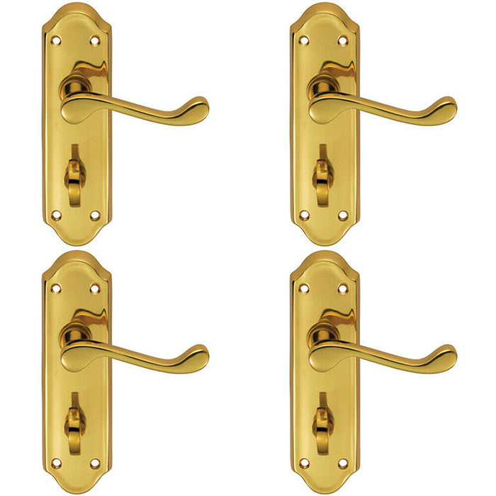 4x PAIR Victorian Upturned Lever on Bathroom Backplate 168 x 47mm Polished Brass Loops