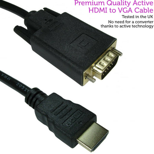 1.8m ACTIVE HDMI to VGA Monitor Converter Cable Male PC TV HD Video Adapter Lead Loops