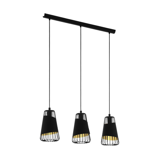 Hanging Ceiling Pendant Light Black & Gold 3 x 60W E27 Kitchen Island Lamp Loops