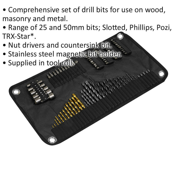 98 Piece Drill & Bit Accessory Set - 25 & 50mm Bits - Nut Driver - Countersink Loops