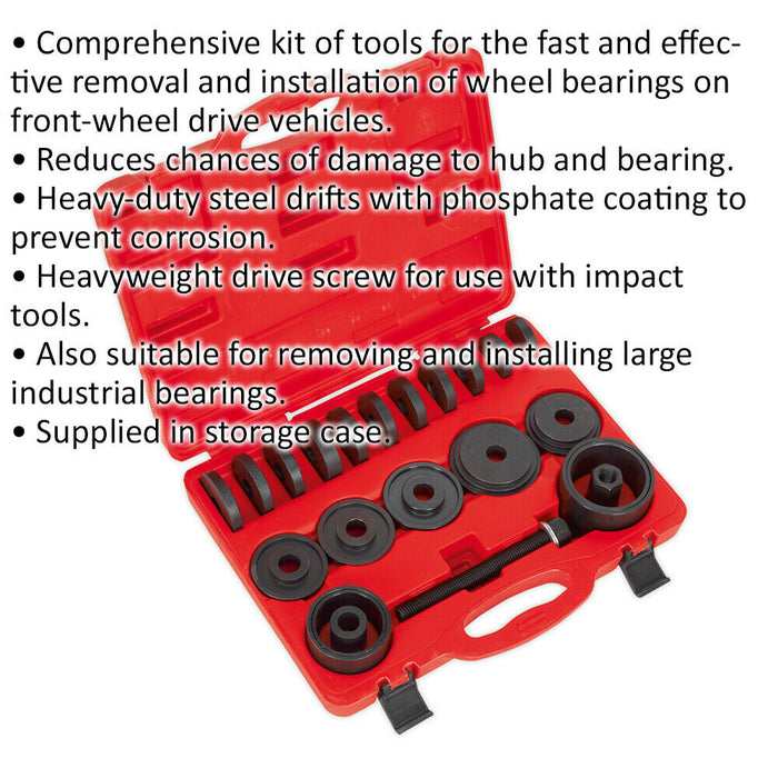 19 Pc Wheel Bearing Removal & Installation Tool Kit - IMPACT Drive Drift Screw Loops