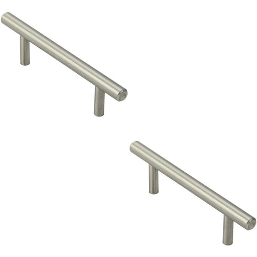 2x Mini Round T Bar Pull Handle 100 x 8mm 64mm Fixing Centres Satin Nickel Loops