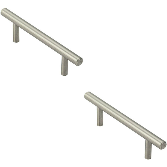 2x Mini Round T Bar Pull Handle 100 x 8mm 64mm Fixing Centres Satin Nickel Loops
