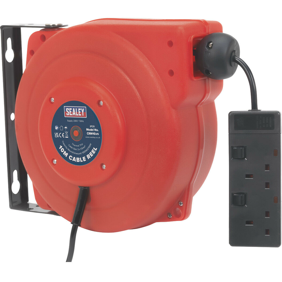 10 Metre Retractable Cable Reel System - 2 x 230V Plug Socket - Compos ...