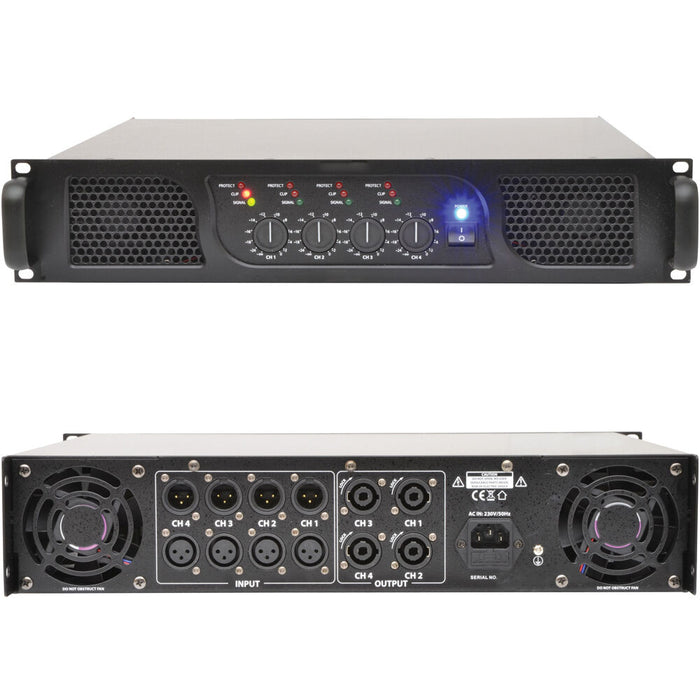 2320W 4 Channel Zone Quad Power Amplifier Pro 2 Ohm Studio Speaker System 19" 2U Loops