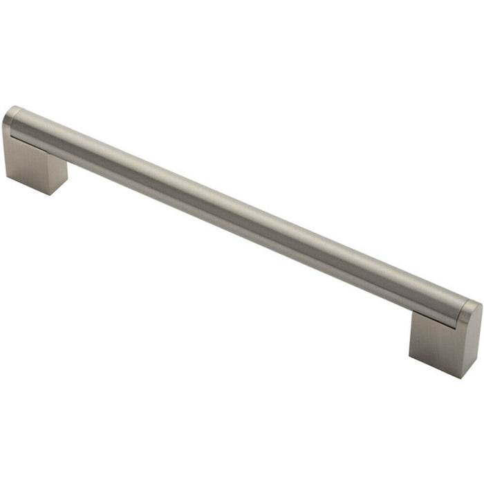 Round Bar Pull Handle 232 x 14mm 192mm Fixing Centers Satin Nickel & Steel Loops