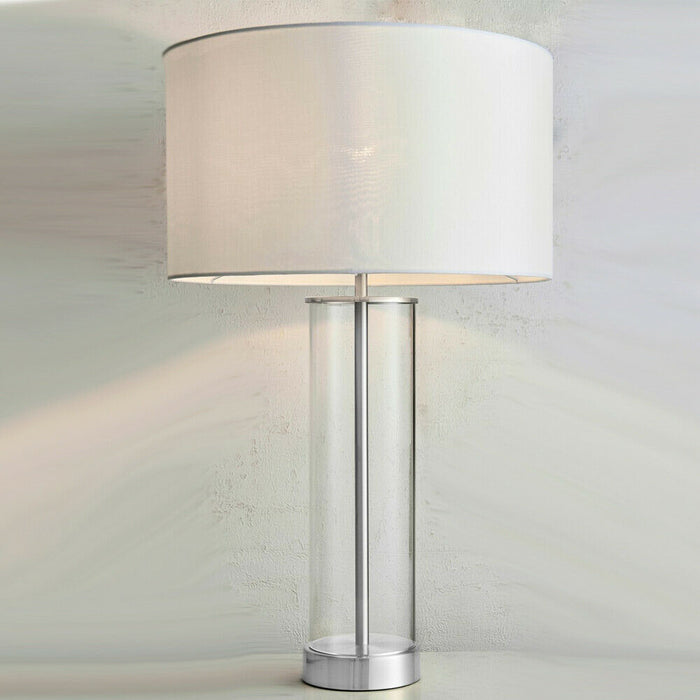 Touch Dimmable Table Lamp Nickel Glass White Shade Modern Bedside Feature Light Loops