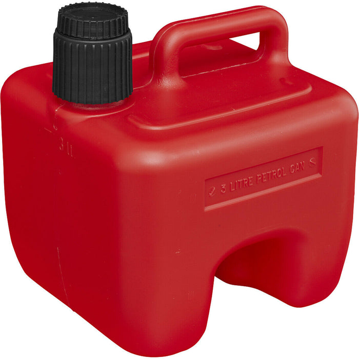 3L Stackable Plastic Fuel Can - Safety Screw Lock Cap - Flexible Spout - Red Loops