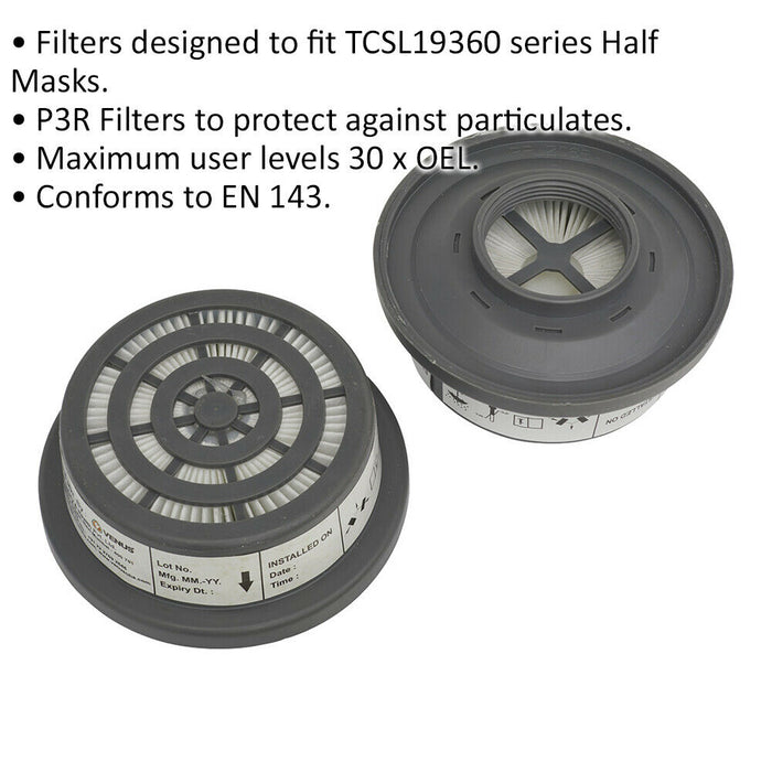 2 PACK P3R Filter Cartridge - Suitable for ys00292 Half Mask Respirator Loops