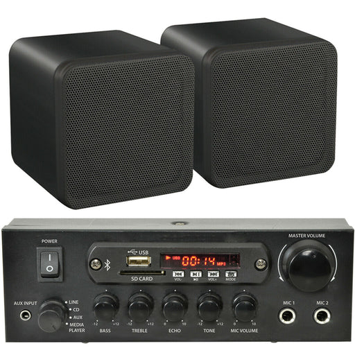 110W Bluetooth Amplifier & 2x 80W Black Shelf Speakers Compact Wireless HiFi Kit
