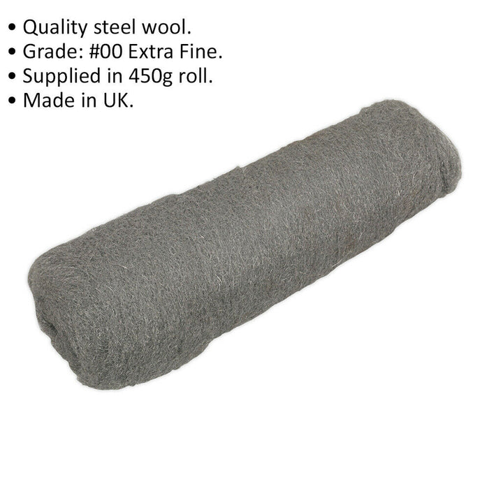 450g EXTRA Fine #00 Steel Wire Wool - Quality Cleaning Mesh Cloth Metal Scrub Loops