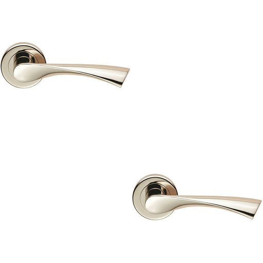 2x PAIR Angular Twisted Handle on Round Rose Concealed Fix Polished Nickel Loops