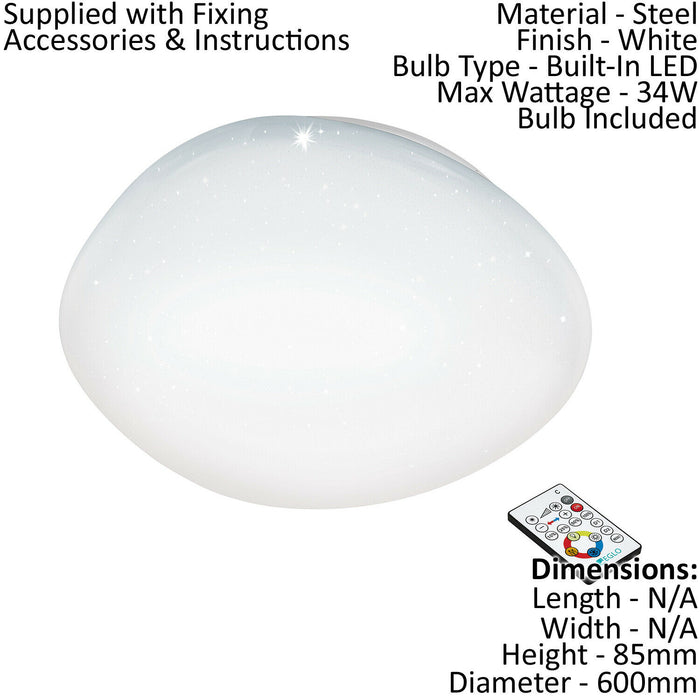 Wall Flush Ceiling Light White Shade White Plastic With Crystal Effect LED 34W Loops