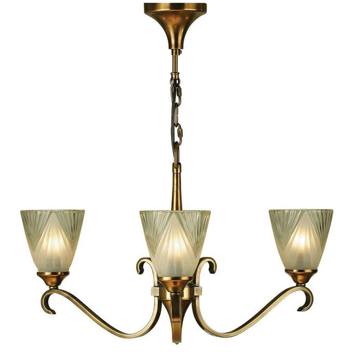 Luxury Hanging Ceiling Pendant Light Antique Brass Deco Glass 3 Lamp Chandelier Loops