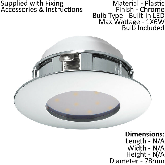 2 PACK Wall / Ceiling Flush Downlight Chrome Round Recess Spotlight 6W LED Loops