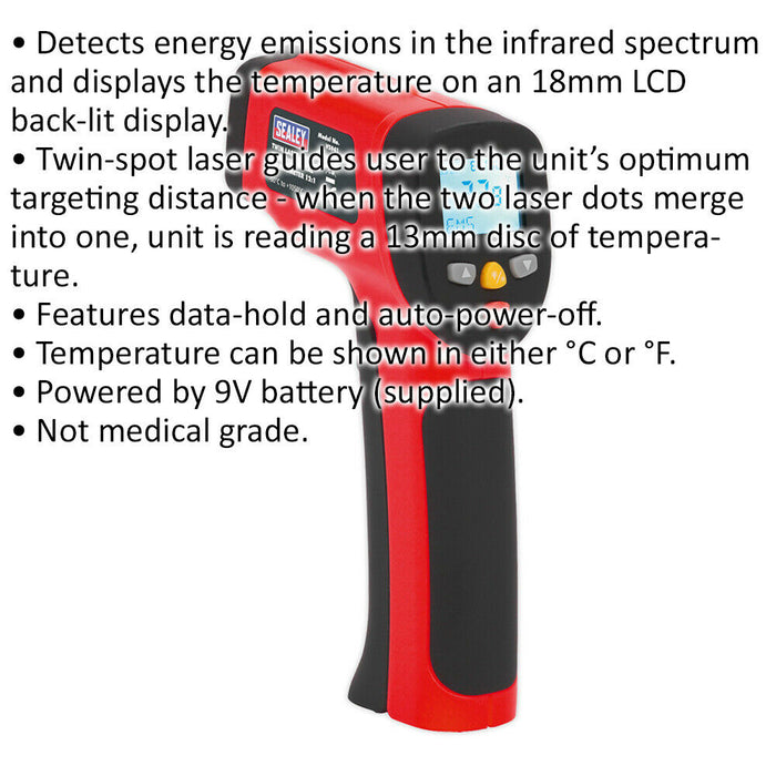 Twin-Spot Laser Digital Thermometer - 12:1 Focal Ratio - High Temperature Loops