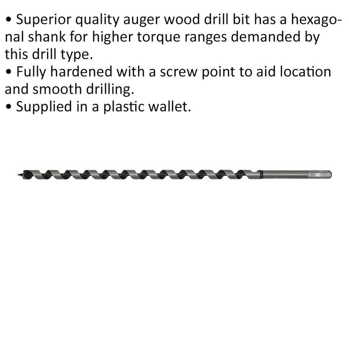 14 x 460mm Hardened Auger Wood Drill Bit - Hexagonal Shank - Woodwork Timber Loops