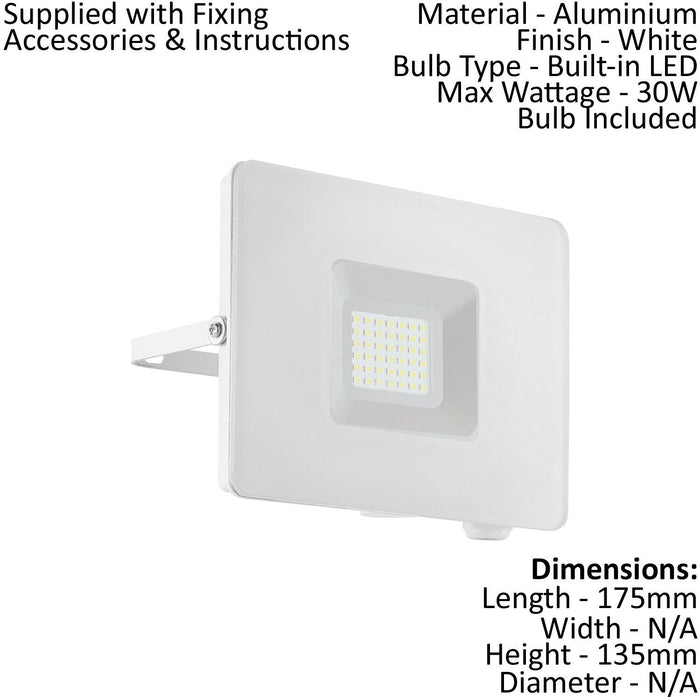 IP65 Outdoor Wall Flood Light White Adjustable 30W Built in LED Porch Lamp Loops