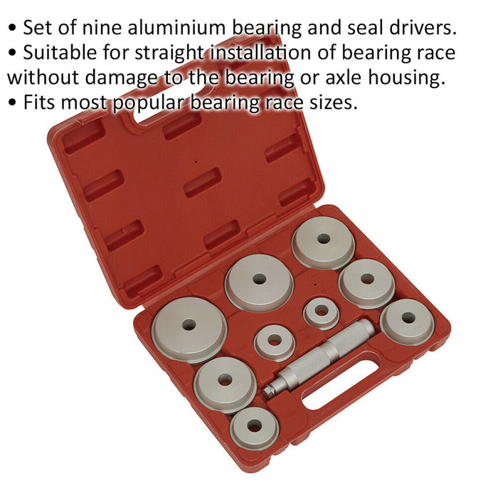 10pc Aluminium Bearing Race & Oil Seal Driver Set - 39.5mm to 81mm Housing Bits Loops