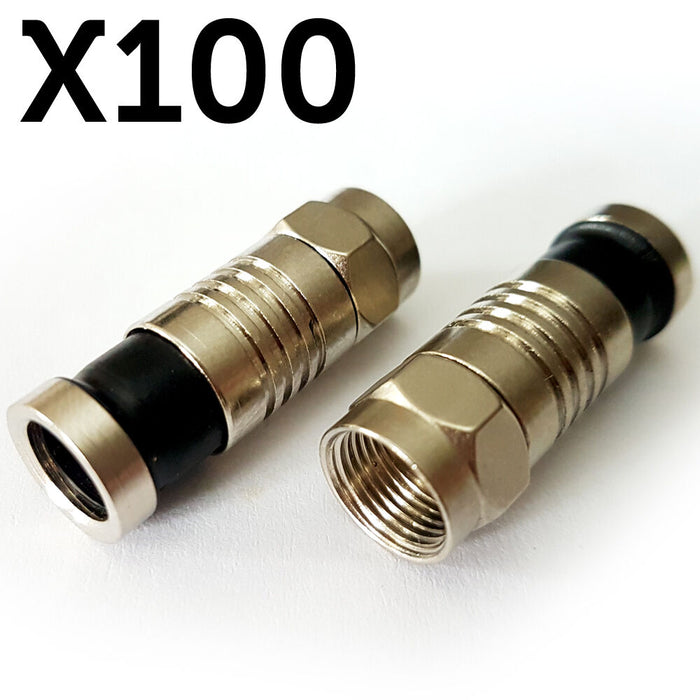 100x RG59 F Connector Compression Crimp Male Plug Outdoor Satellite Cable SKY TV Loops