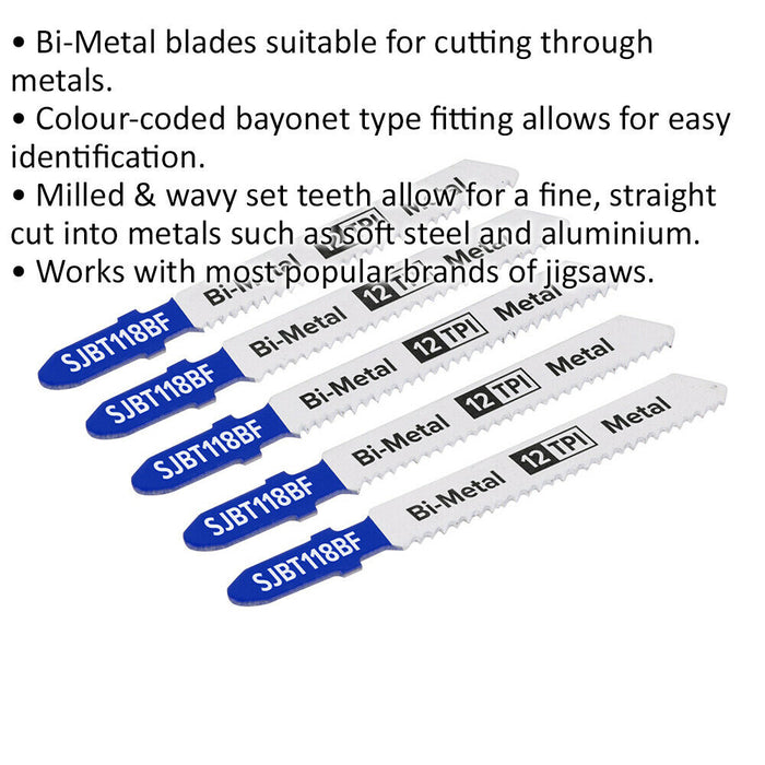 5 PACK - 75mm METAL Jigsaw Blade Set - 12 TPI Milled & Wavy Teeth Precision Cut Loops