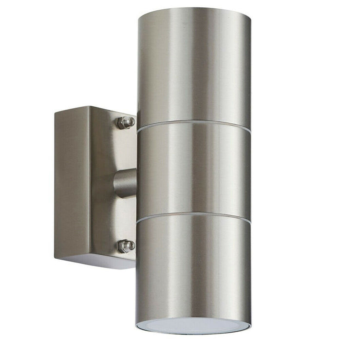 IP44 Outdoor Accent Lamp Stainless Steel Up & Down External Wall Light 2x GU10 Loops