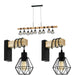 9 Bulb Ceiling Pendant & 2x Matching Wall Lights Black Cage & Wood Trendy Lamp Loops