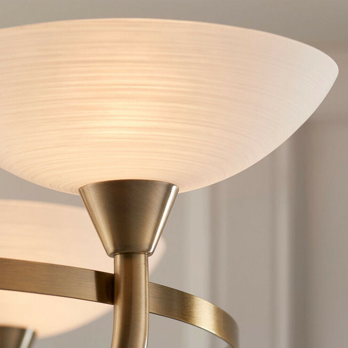 Semi Flush Ceiling Light Antique Brass & White 3 Bulb Hanging Pendant Lamp Shade Loops