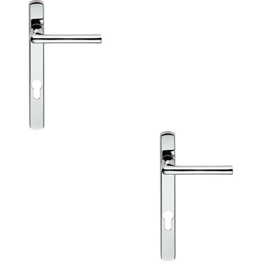 2x PAIR Straight Lever on Narrow Euro Lock Backplate 220 x 26mm Polished Chrome Loops