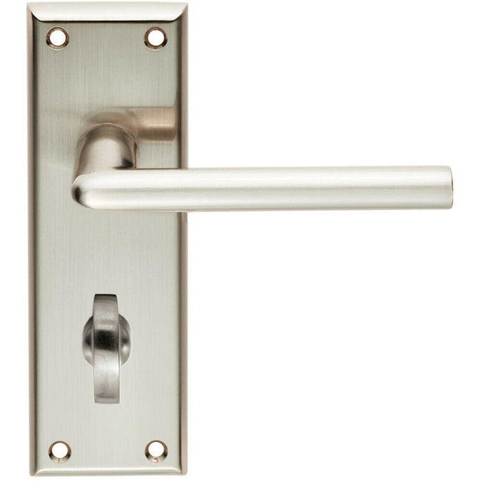 Door Handle & Bathroom Lock Pack Satin Nickel Rounded Low Profile Backplate Loops