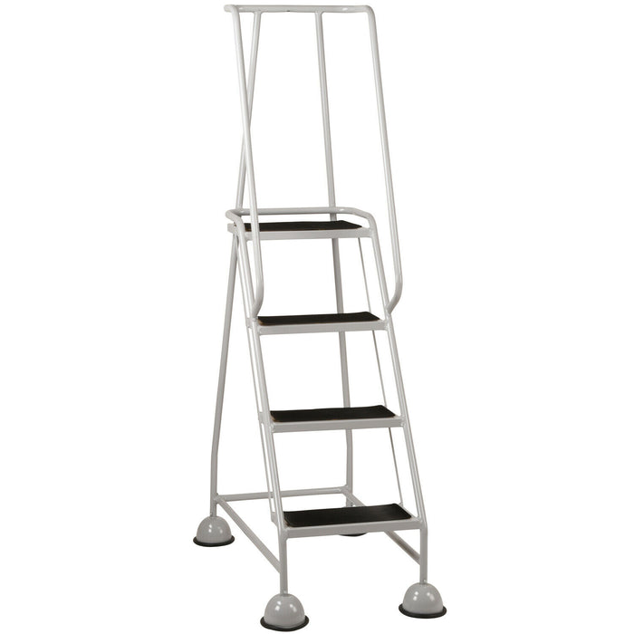 4 Tread Mobile Warehouse Steps GREY 1.68m Portable Safety Ladder & Wheels Loops