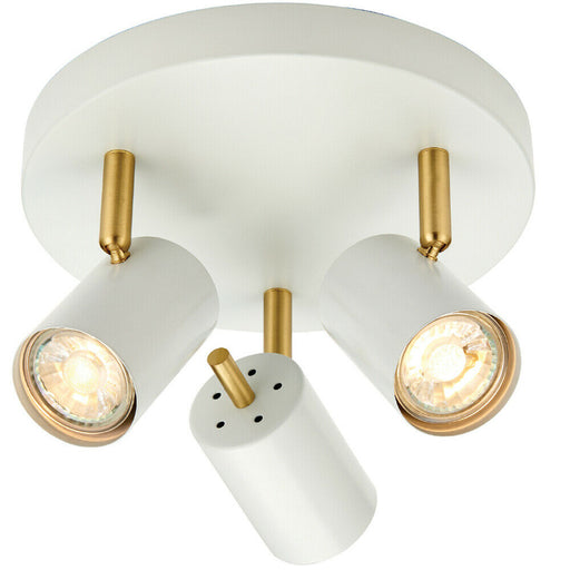 LED Tilting Ceiling Spotlight White & Brass Triple Warm White Kitchen Down Light Loops