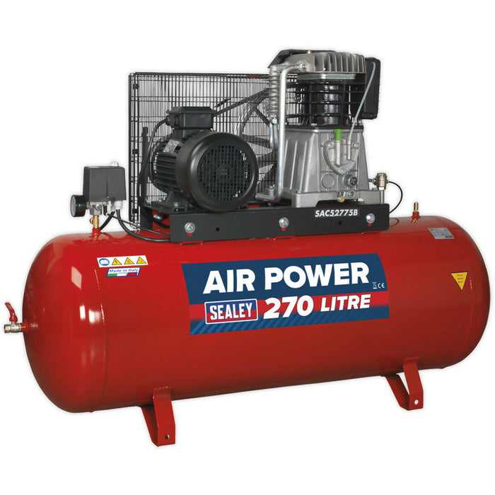 270 Litre Belt Drive Air Compressor - 2-Stage Pump System 7.5hp Motor - 3 Phase Loops