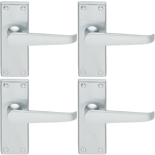 4x Straight Victorian Lever on Rectangular Latch Backplate Handle Satin Chrome Loops