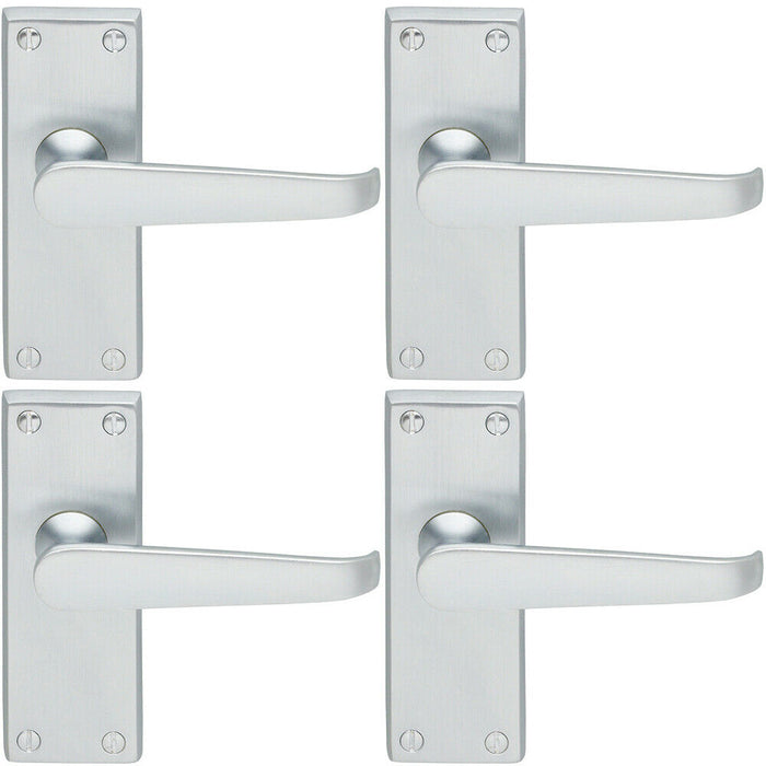 4x Straight Victorian Lever on Rectangular Latch Backplate Handle Satin Chrome Loops