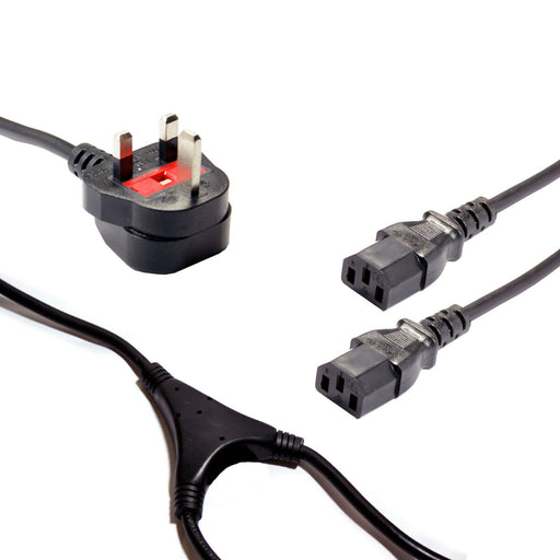 5.5m UK Mains Plug To 2x IEC Female C13 Y Splitter Cable 10A Power Lead Socket Loops