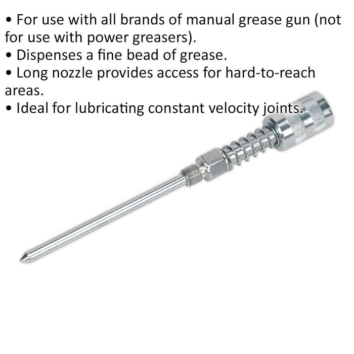 Needle Nose Grease Dispenser for Manual Grease Guns - 170mm Long Nozzle Loops