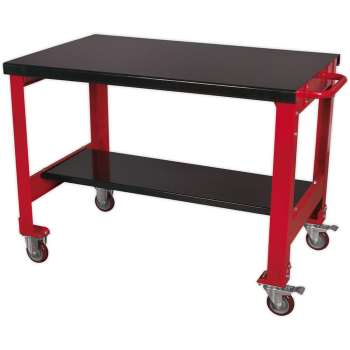 2 Level Mobile Workbench - 300kg Weight Limit - 2 Fixed & 2 Locking Castors Loops