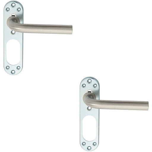 2x PAIR Straight Lever on Steel Inner Backplate 168mm Door Handle Satin Steel Loops
