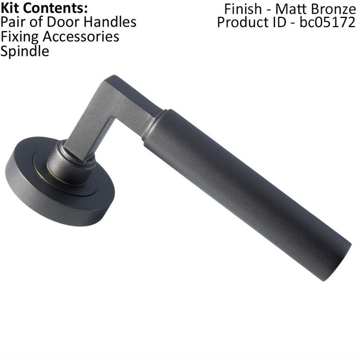 PAIR Straight Round Bar Handle on Round Rose Concealed Fix Matt Bronze Loops