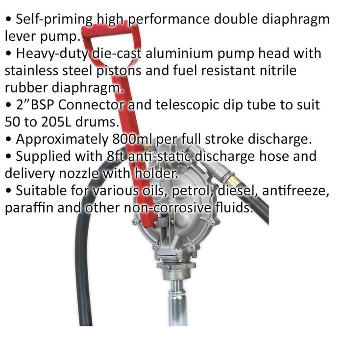 Double Diaphragm Fuel Transfer Pump - Self Priming - 2" BSP Connector - Dip Tube Loops