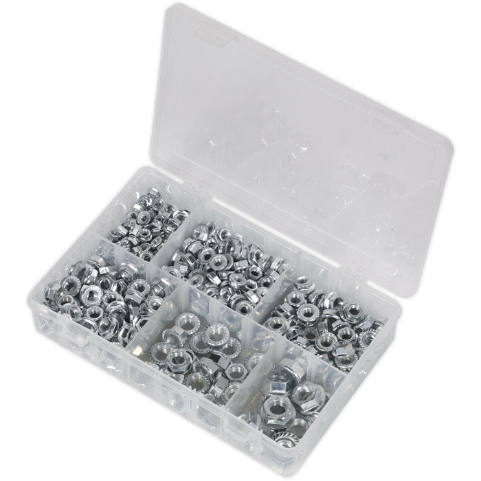 390 Piece Serrated Flange Nut Assortment - M5 to M12 - Partitioned Storage Box Loops