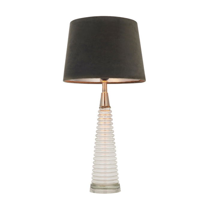 Table Lamp - Clear Ribbed Glass, Bright Nickel Plate & Mocha Velvet - 40W E27 Loops